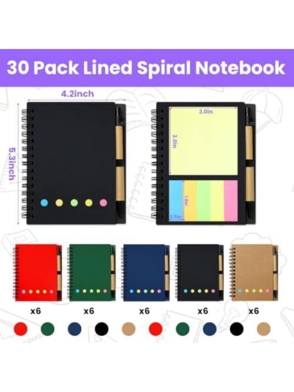 30 Set Pocket Notebooks with Pens & Sticky Notes - Mini Bulk Notepads for School - Picture 3 of 7